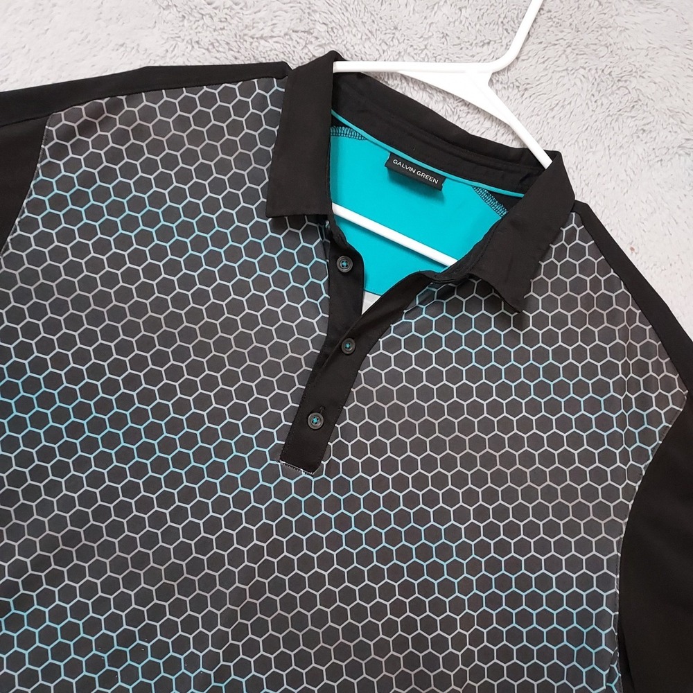 Galvin Green Polo Shirt Men XL Turnberry Scotland Golf Honeycomb Geometric Black